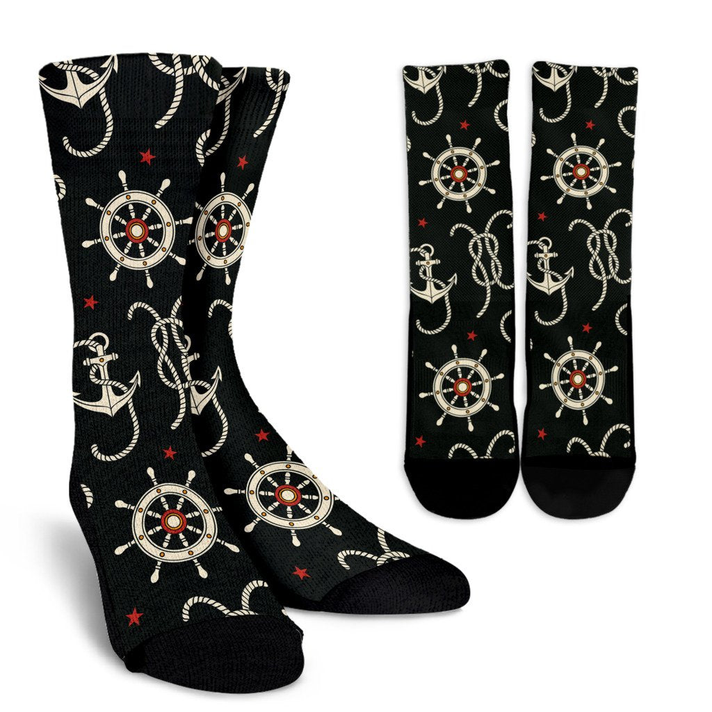 Nautical Anchor Pattern Crew Socks