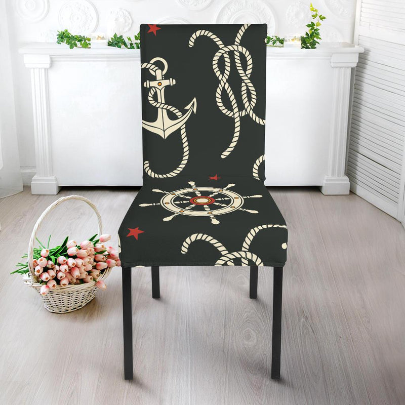 Nautical Anchor Pattern Dining Chair Slipcover-JORJUNE.COM