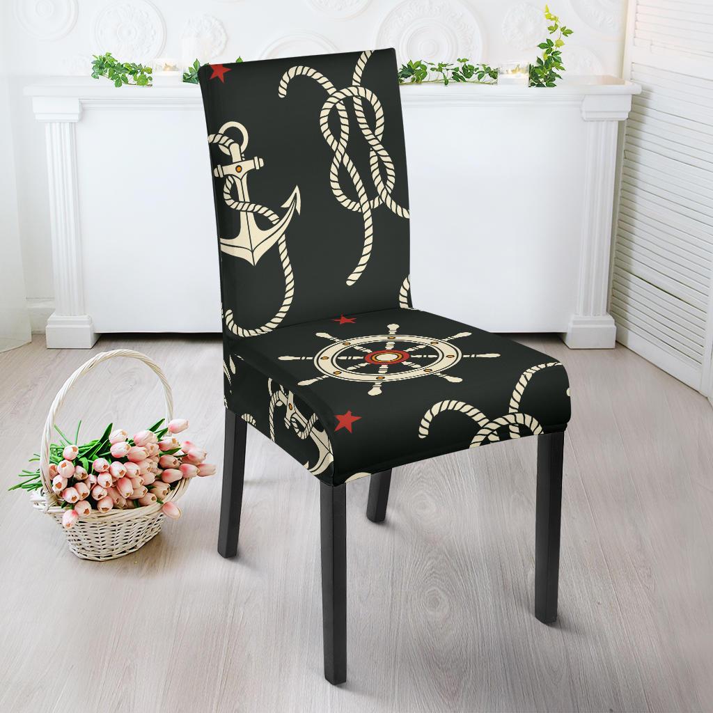 Nautical Anchor Pattern Dining Chair Slipcover-JORJUNE.COM