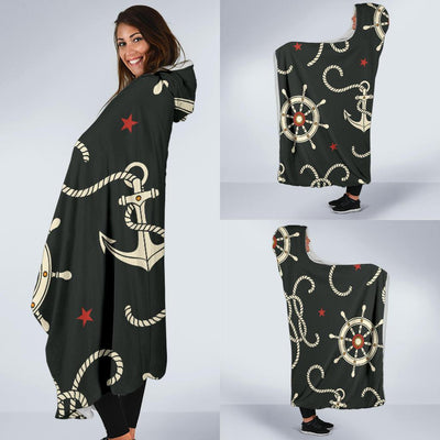 Nautical Anchor Pattern Hooded Blanket-JORJUNE.COM