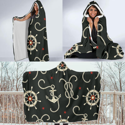 Nautical Anchor Pattern Hooded Blanket-JORJUNE.COM