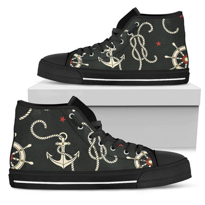 Nautical Anchor Pattern Men High Top Shoes