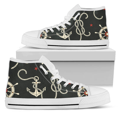 Nautical Anchor Pattern Men High Top Shoes