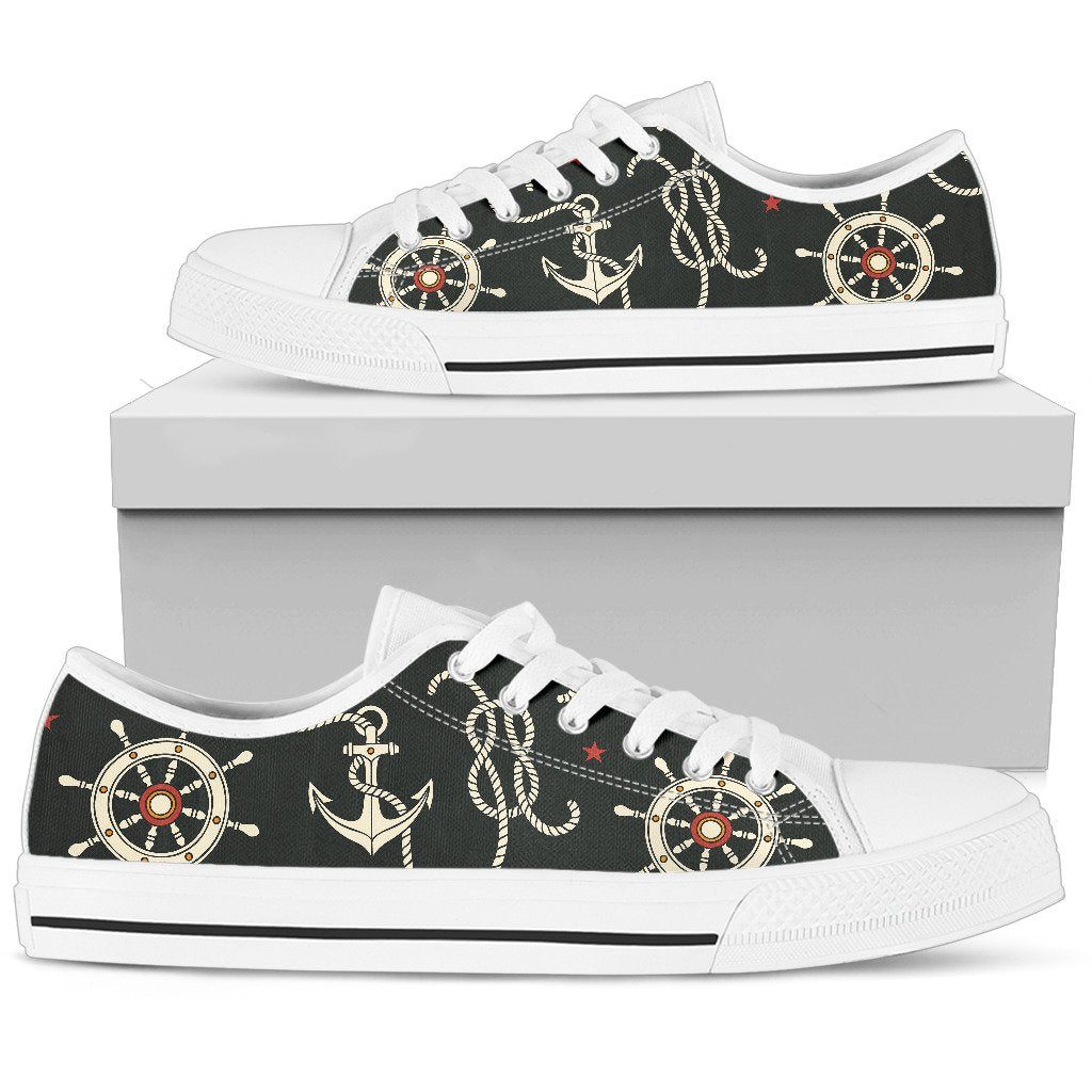 Nautical Anchor Pattern Men Low Top Shoes