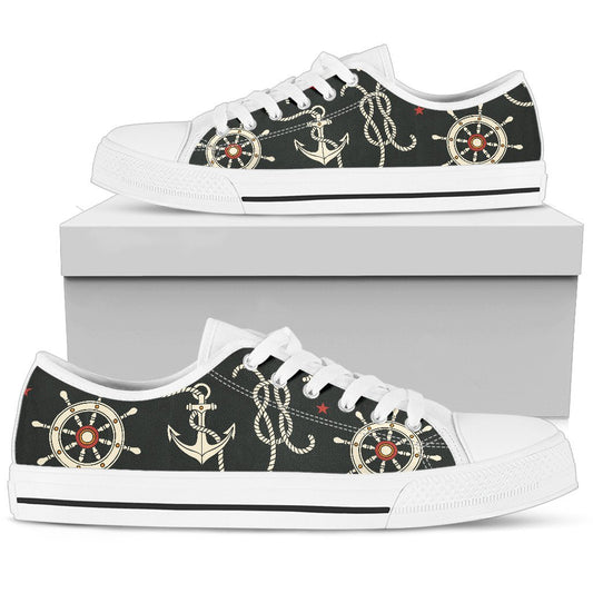 Nautical Anchor Pattern Men Low Top Shoes