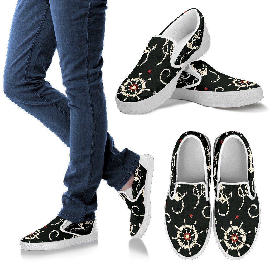 Nautical Anchor Pattern Men Slip On Shoes