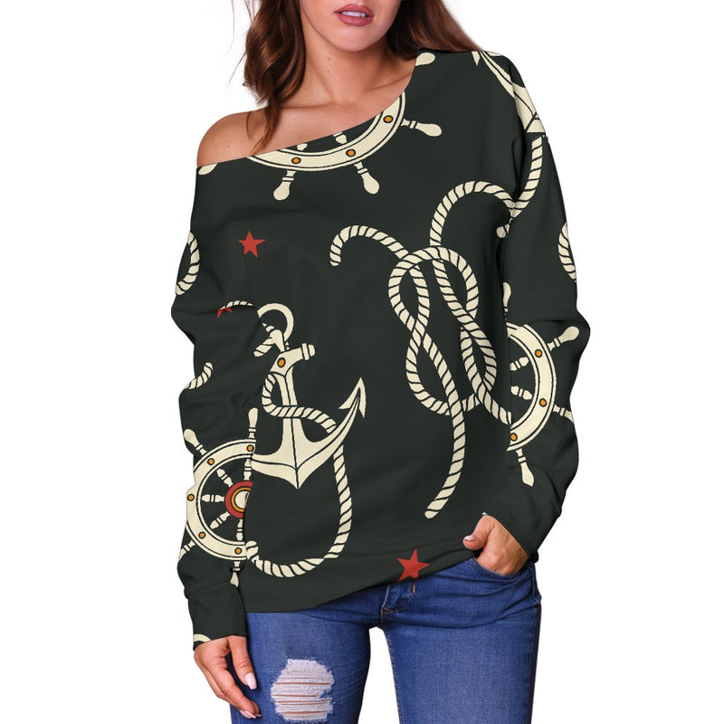 Nautical Anchor Pattern Off Shoulder Sweatshirt