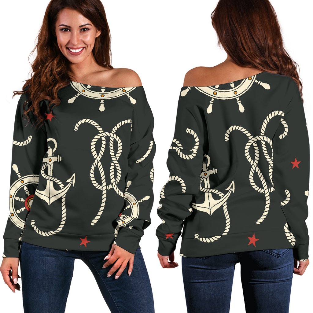 Nautical Anchor Pattern Off Shoulder Sweatshirt