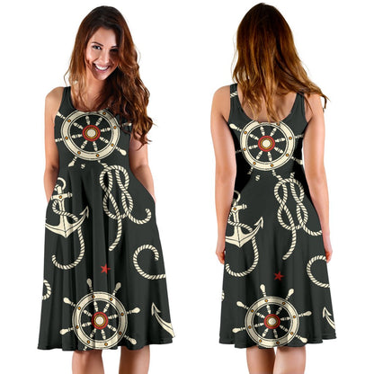 Nautical Anchor Pattern Sleeveless Mini Dress
