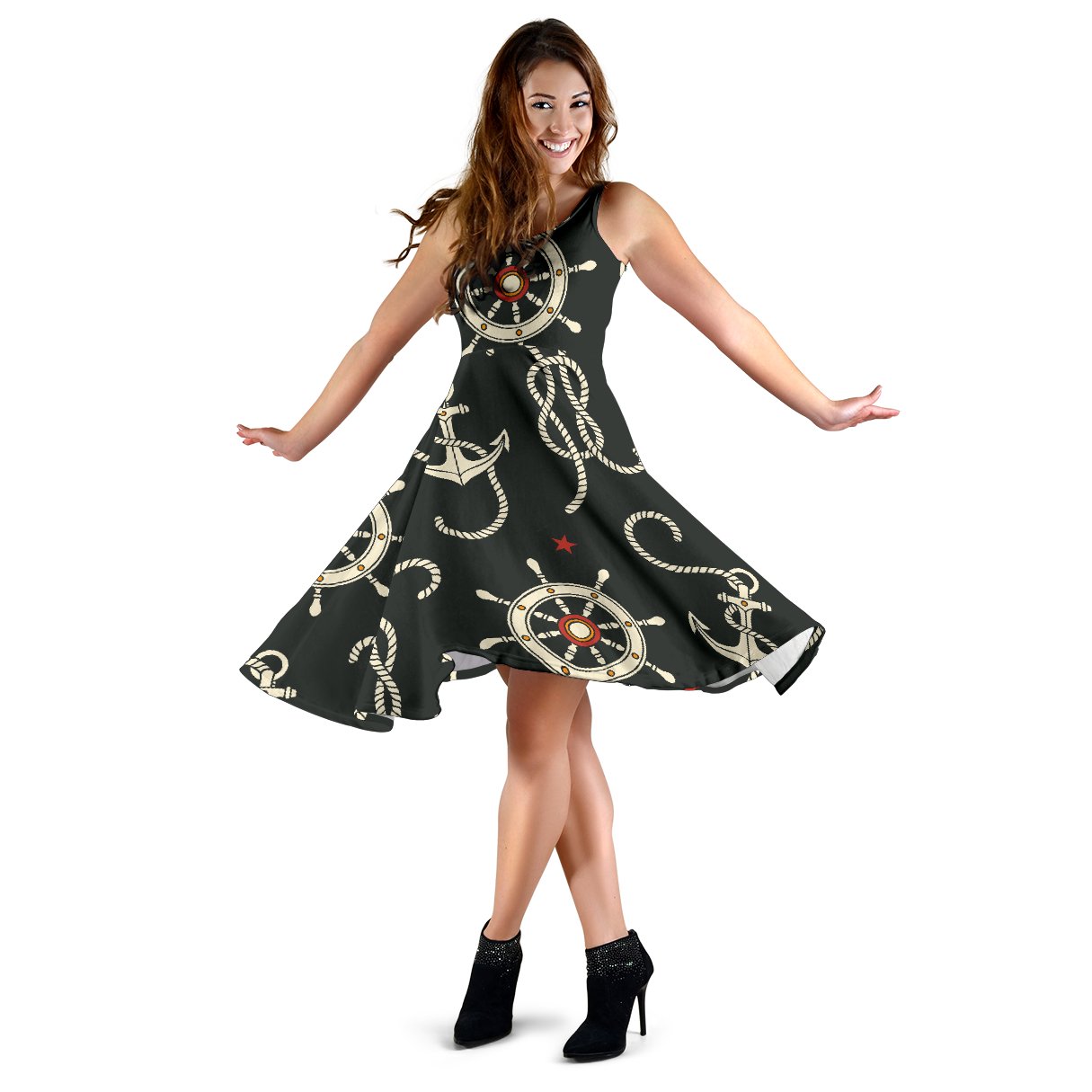Nautical Anchor Pattern Sleeveless Mini Dress