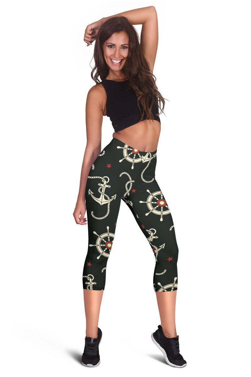 Nautical Anchor Pattern Women Capris