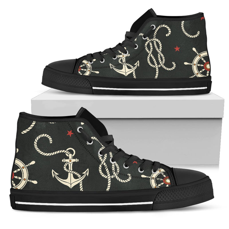 Nautical Anchor Pattern Women High Top Shoes