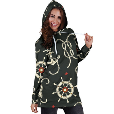 Nautical Anchor Pattern Women Hoodie Dress