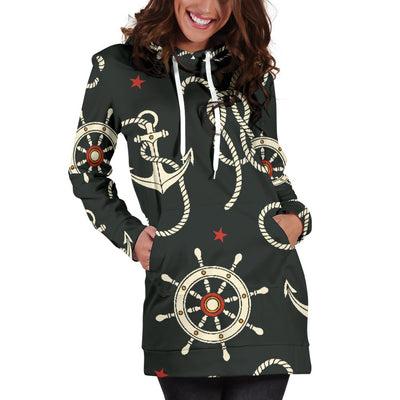 Nautical Anchor Pattern Women Hoodie Dress