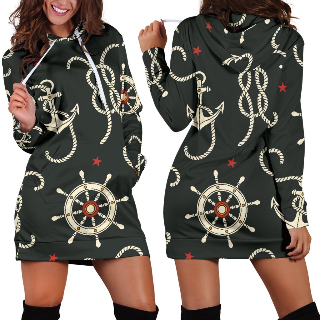 Nautical Anchor Pattern Women Hoodie Dress