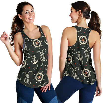 Nautical Anchor Pattern Women Racerback Tank Top