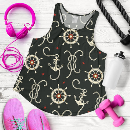 Nautical Anchor Pattern Women Racerback Tank Top