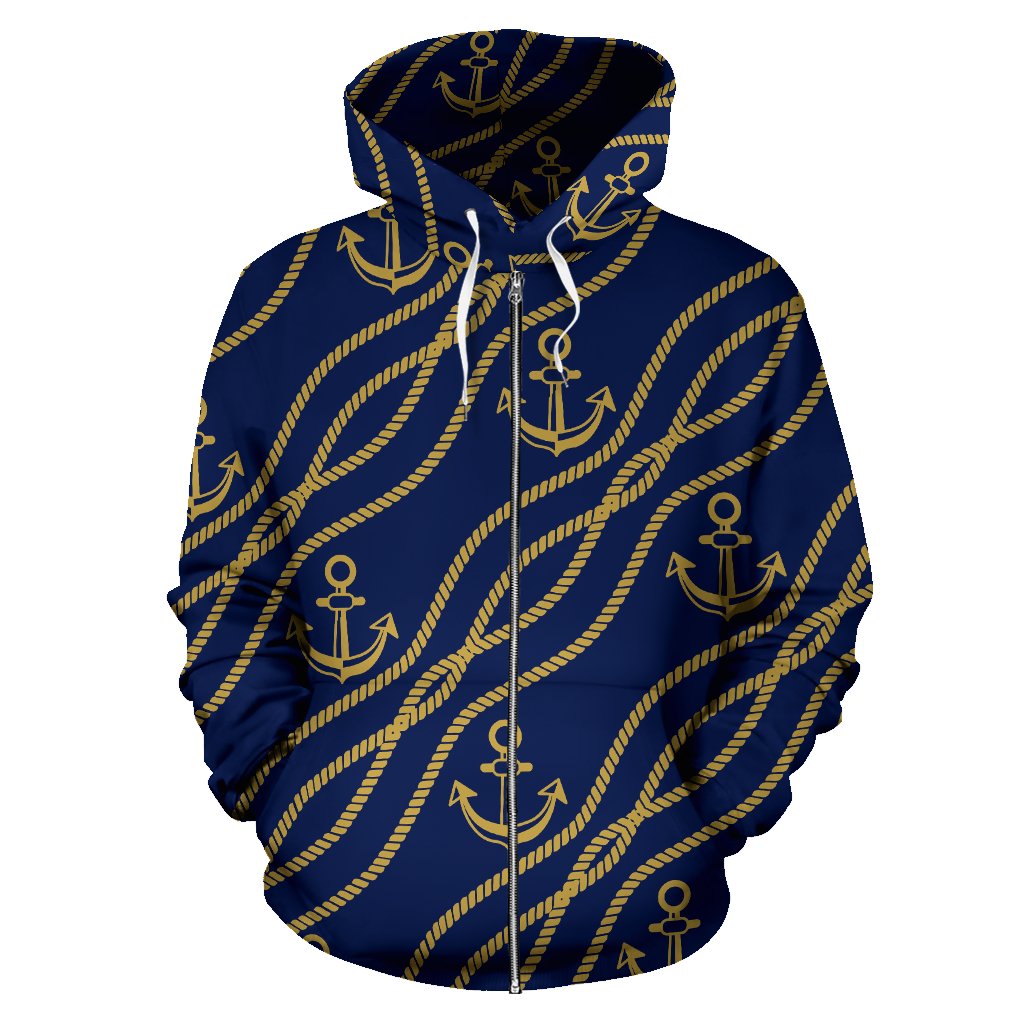 Nautical Anchor Rope Pattern All Over Zip Up Hoodie