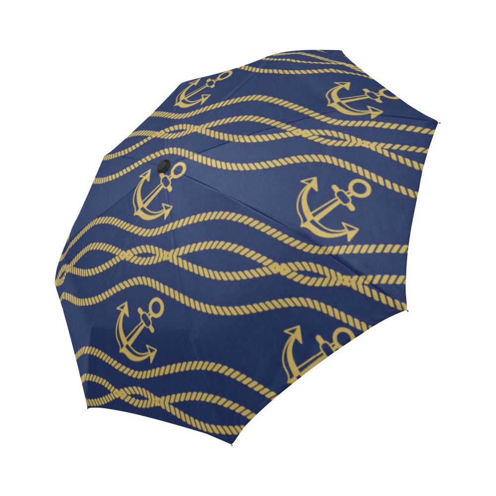 Nautical Anchor Rope Pattern Automatic Foldable Umbrella