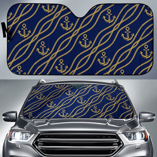 Nautical Anchor Rope Pattern Car Sun Shade-JorJune