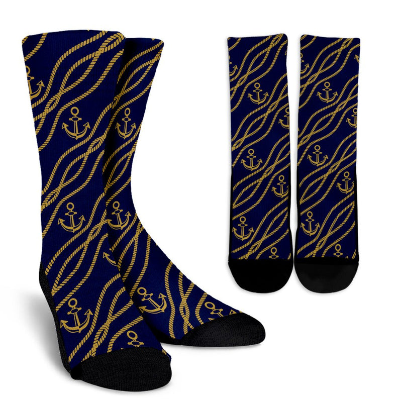 Nautical Anchor Rope Pattern Crew Socks