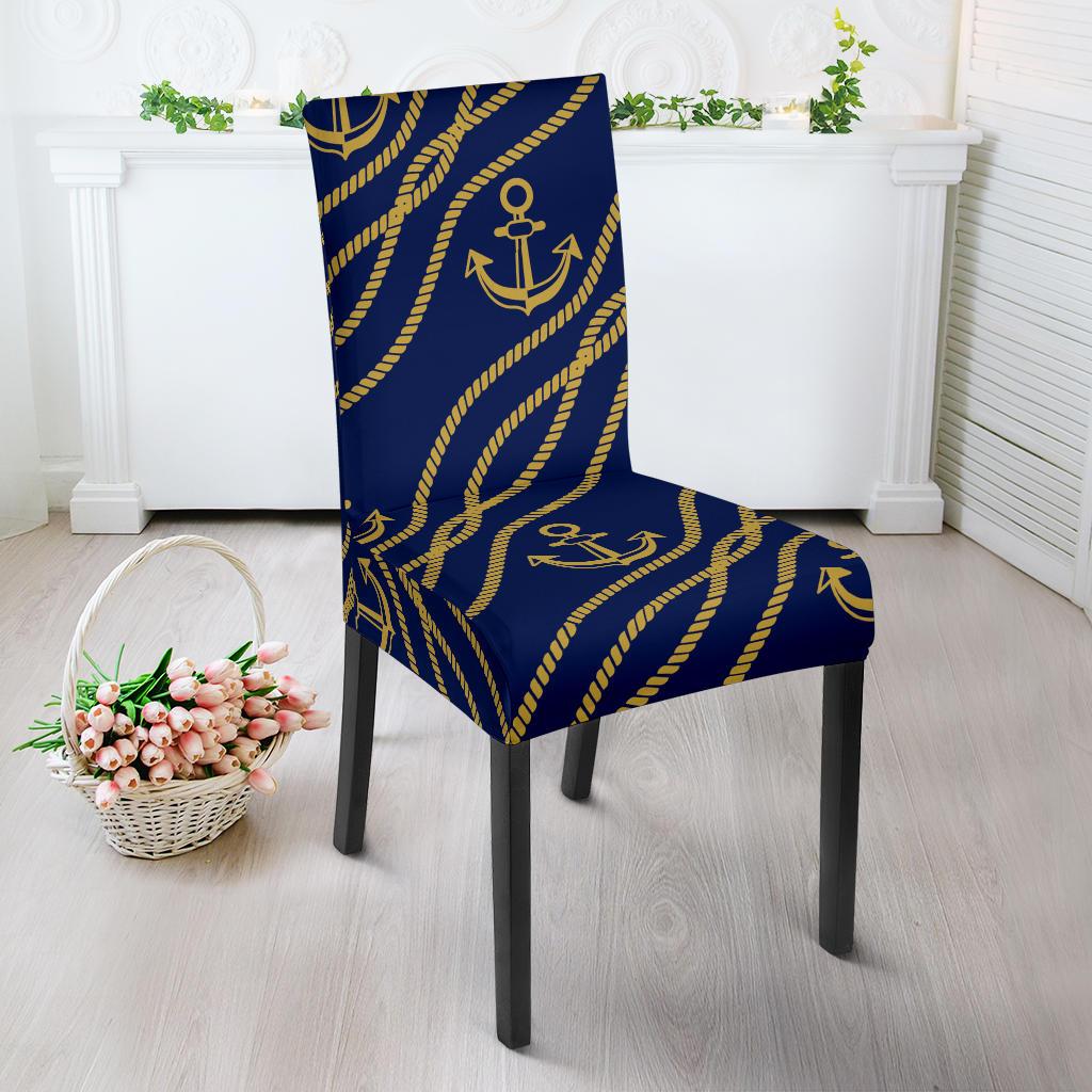 Nautical Anchor Rope Pattern Dining Chair Slipcover-JORJUNE.COM