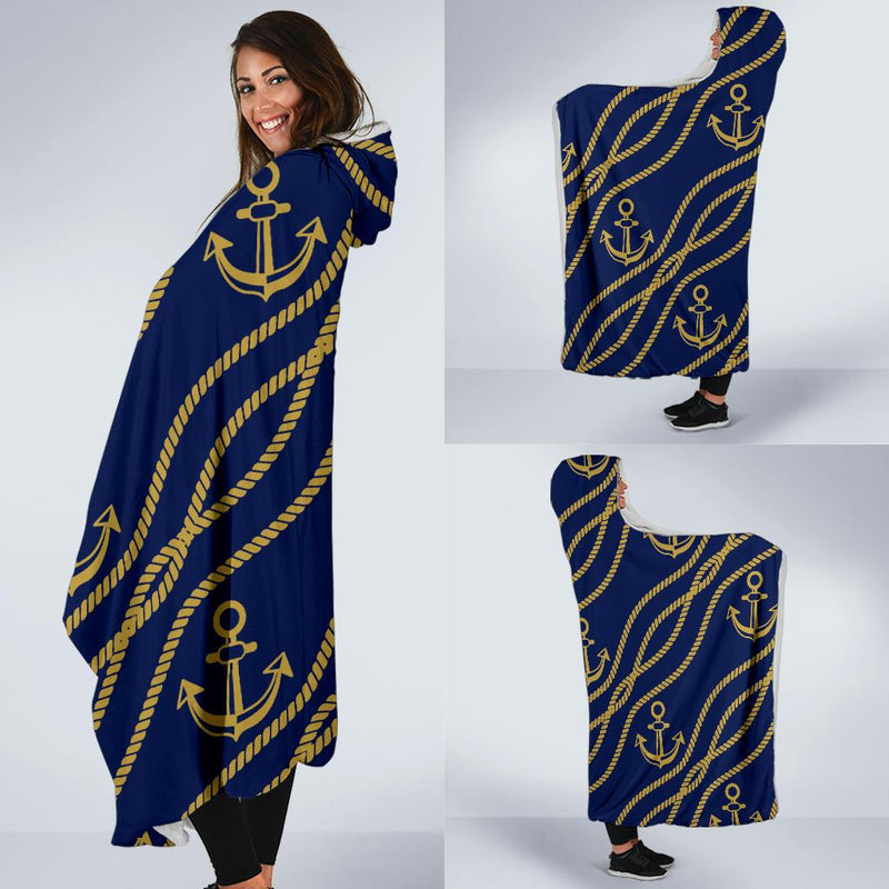 Nautical Anchor Rope Pattern Hooded Blanket-JORJUNE.COM