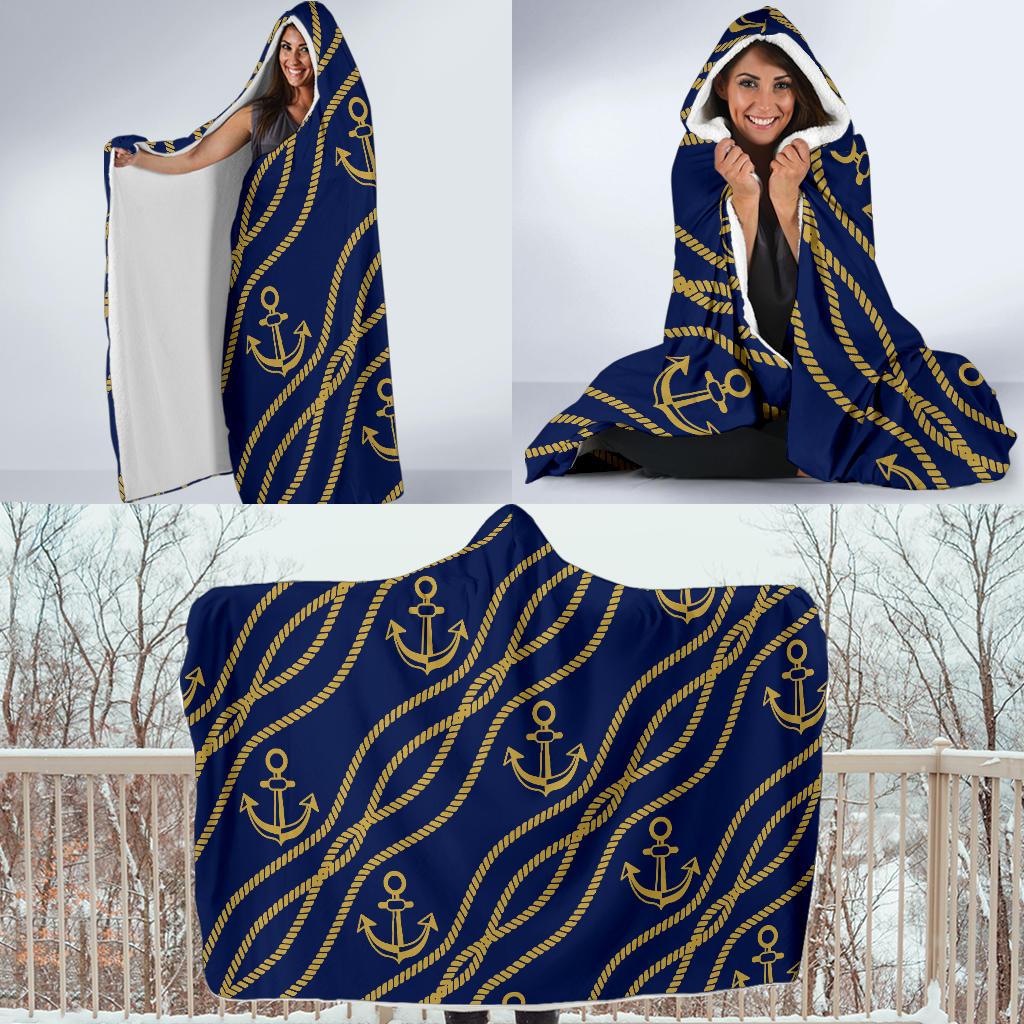 Nautical Anchor Rope Pattern Hooded Blanket-JORJUNE.COM