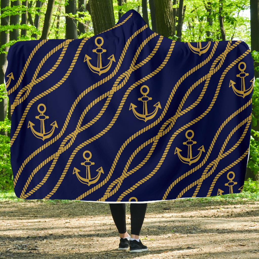 Nautical Anchor Rope Pattern Hooded Blanket-JORJUNE.COM