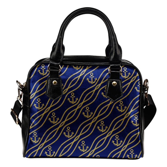 Nautical Anchor Rope Pattern Leather Shoulder Handbag