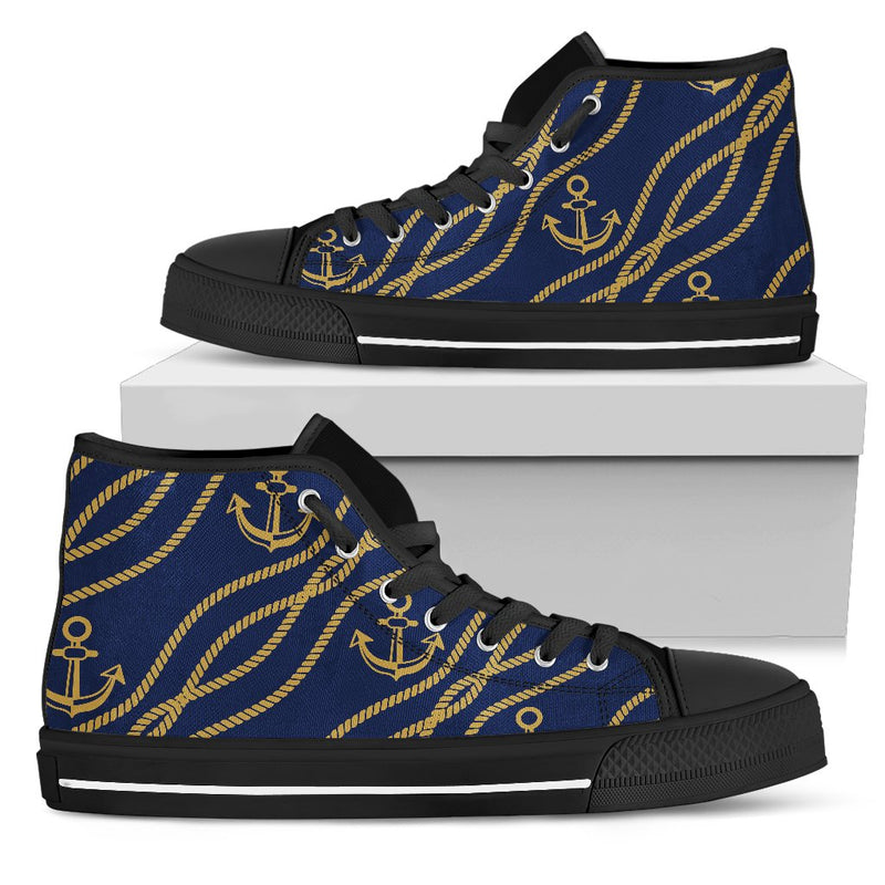 Nautical Anchor Rope Pattern Men High Top Shoes