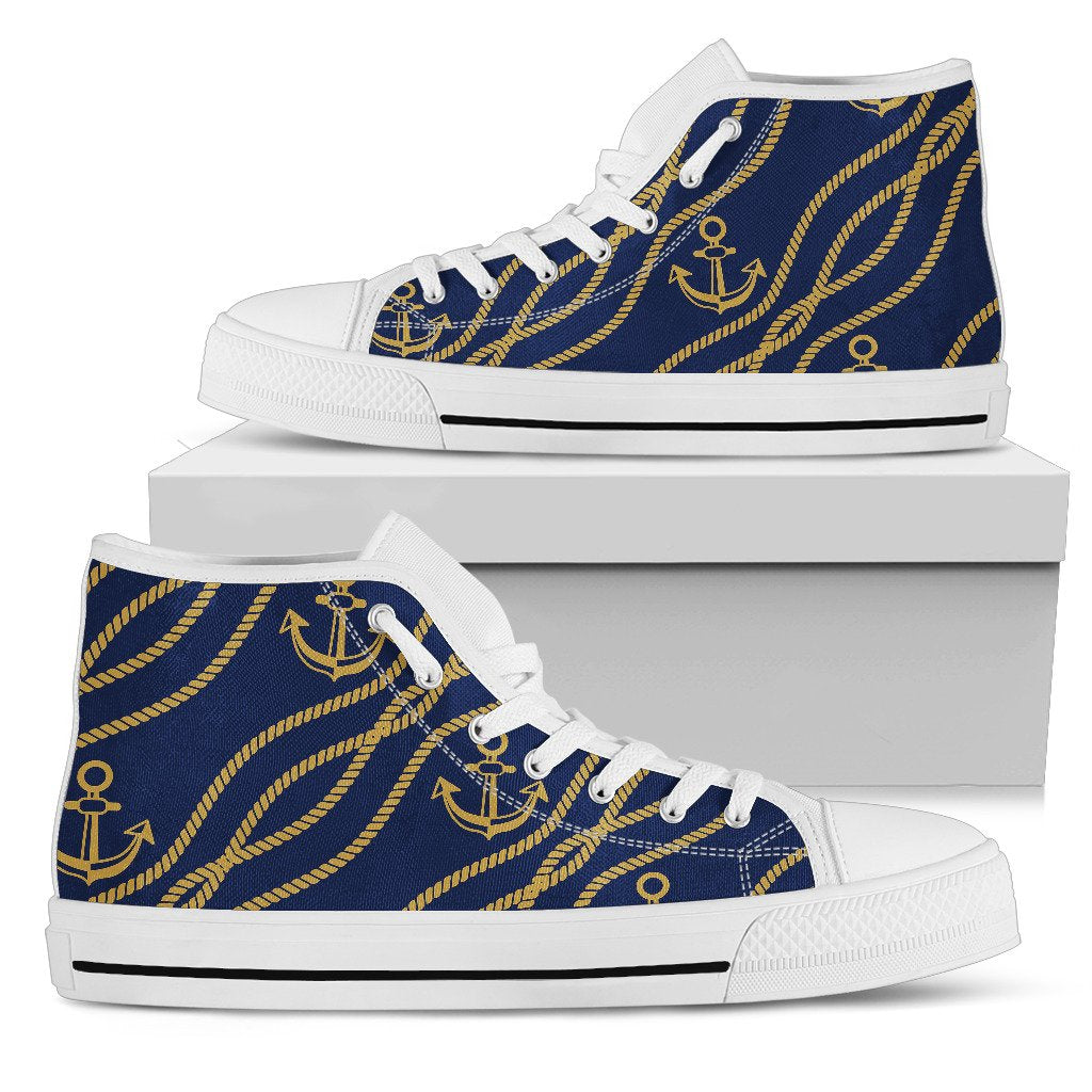 Nautical Anchor Rope Pattern Men High Top Shoes