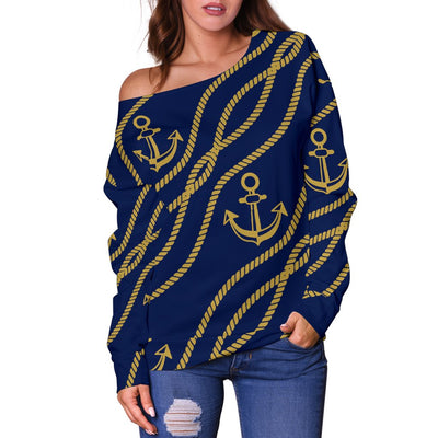 Nautical Anchor Rope Pattern Off Shoulder Sweatshirt