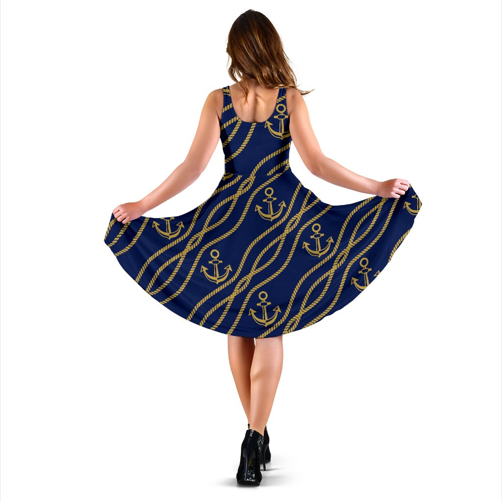 Nautical Anchor Rope Pattern Sleeveless Mini Dress