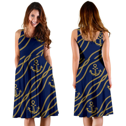 Nautical Anchor Rope Pattern Sleeveless Mini Dress