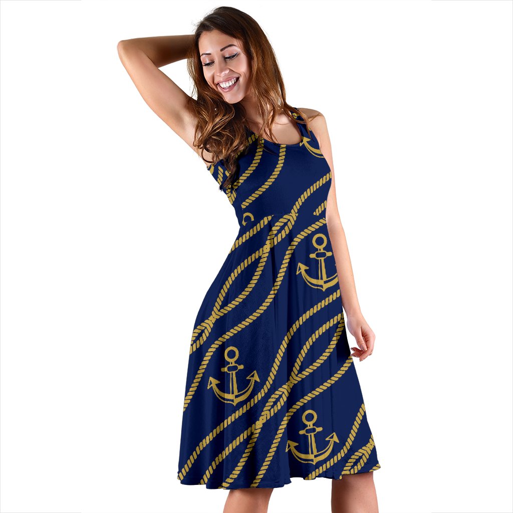Nautical Anchor Rope Pattern Sleeveless Mini Dress