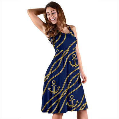 Nautical Anchor Rope Pattern Sleeveless Mini Dress