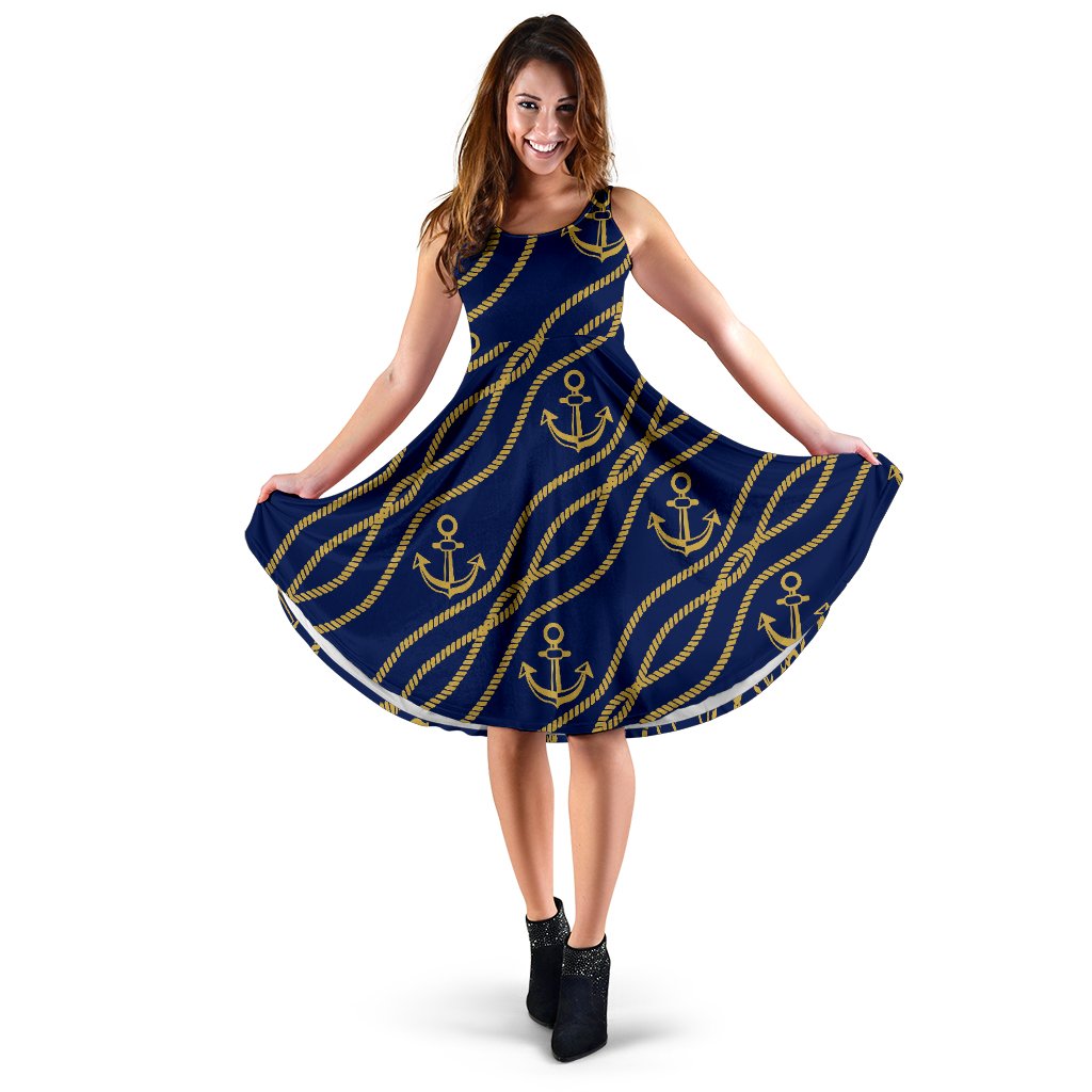 Nautical Anchor Rope Pattern Sleeveless Mini Dress