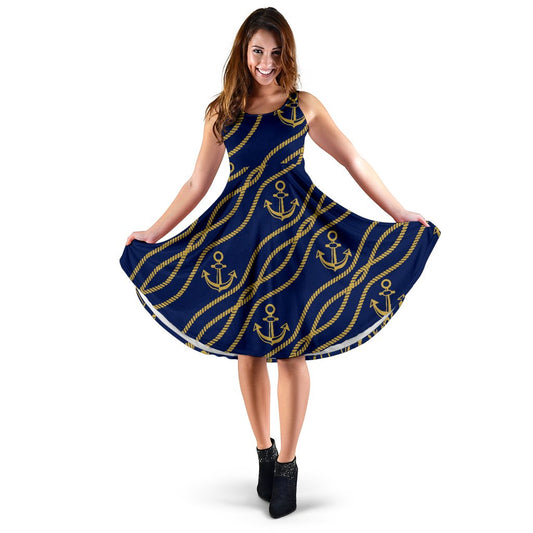 Nautical Anchor Rope Pattern Sleeveless Mini Dress