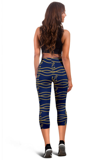 Nautical Anchor Rope Pattern Women Capris