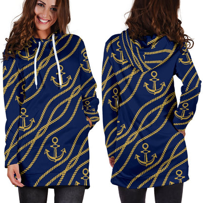 Nautical Anchor Rope Pattern Women Hoodie Dress