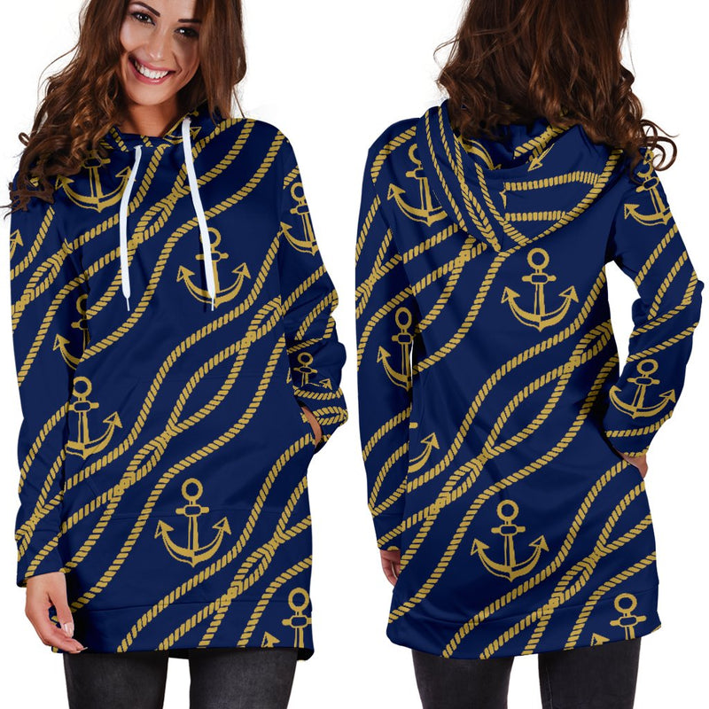 Nautical Anchor Rope Pattern Women Hoodie Dress