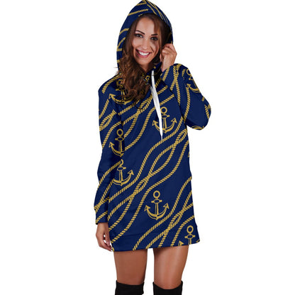 Nautical Anchor Rope Pattern Women Hoodie Dress