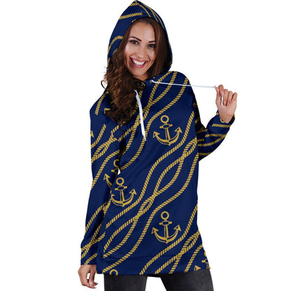 Nautical Anchor Rope Pattern Women Hoodie Dress