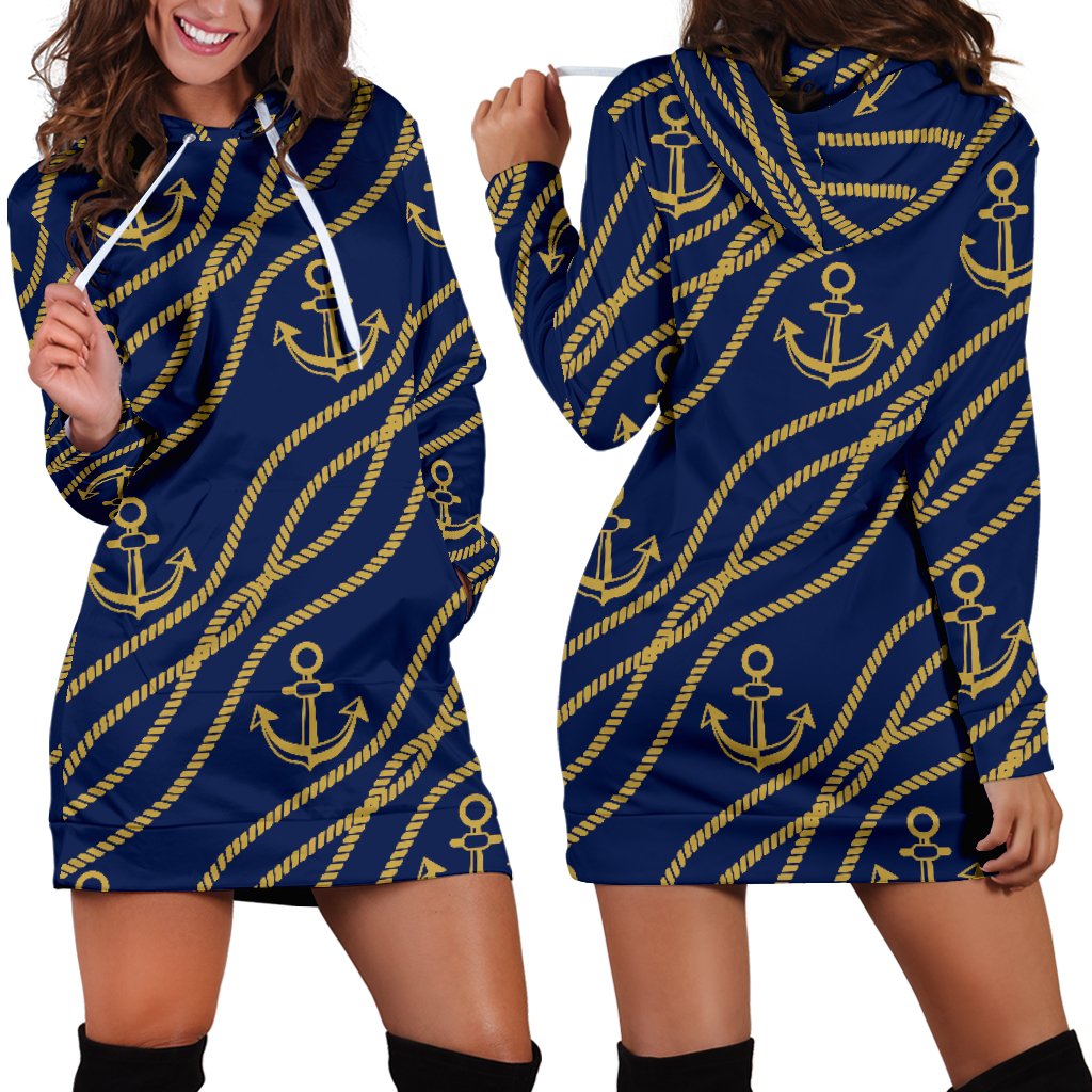 Nautical Anchor Rope Pattern Women Hoodie Dress