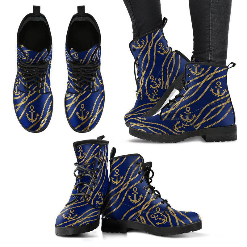 Nautical Anchor Rope Pattern Women Leather Boots