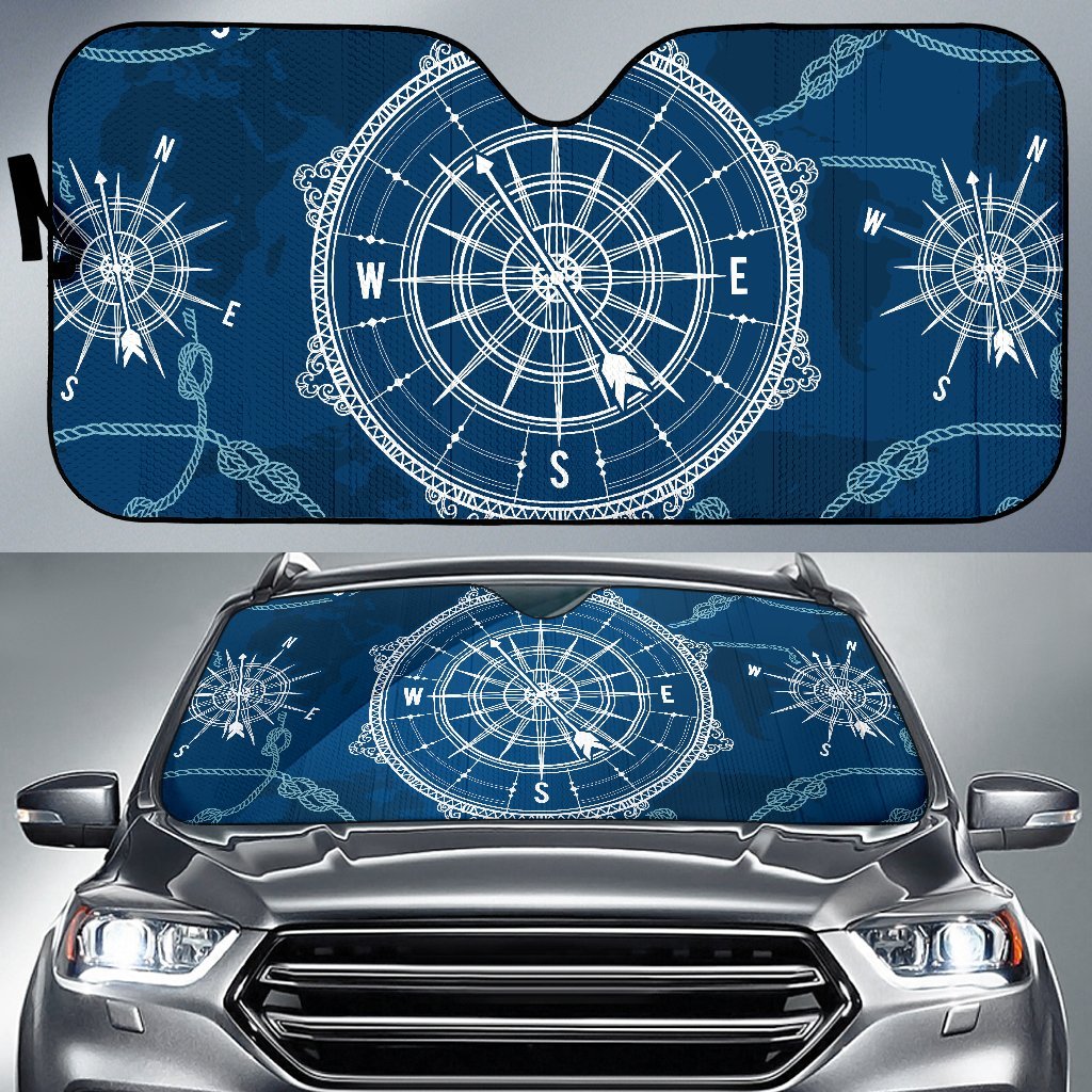 Nautical Compass Print Car Sun Shade-JorJune