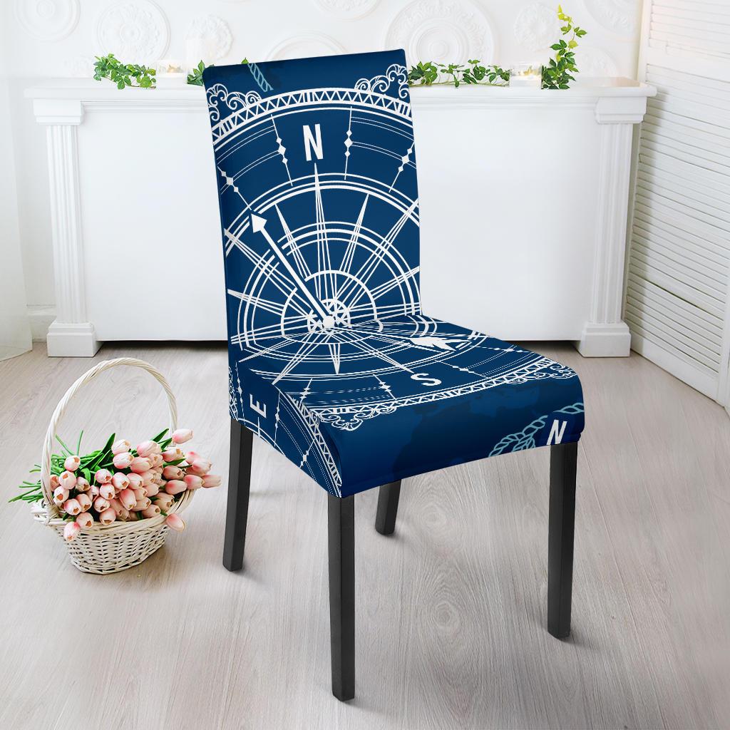 Nautical Compass Print Dining Chair Slipcover-JORJUNE.COM