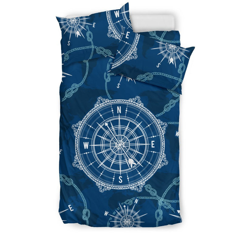 Nautical Compass Print Duvet Cover Bedding Set