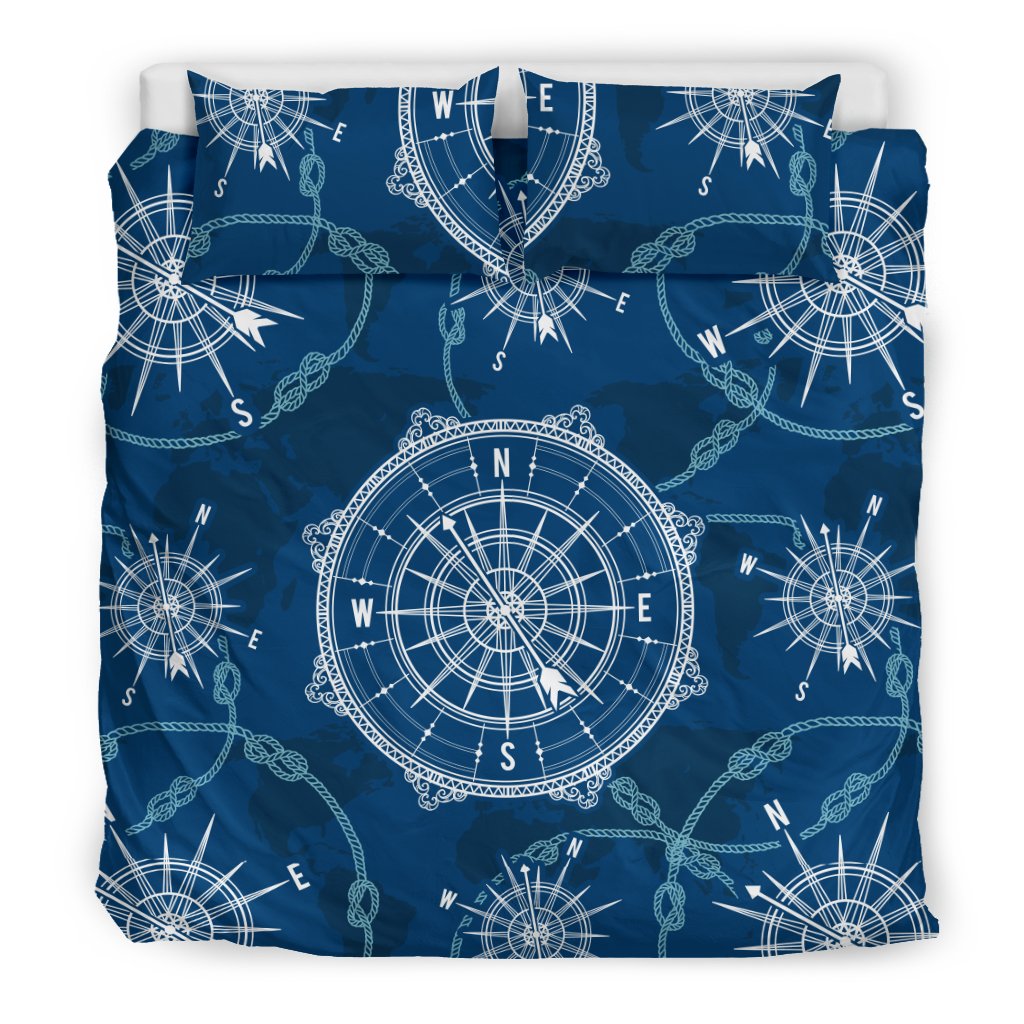 Nautical Compass Print Duvet Cover Bedding Set